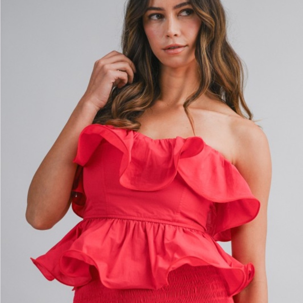 Red Ruffle Strapless Skirt Set - Picture 10 of 11